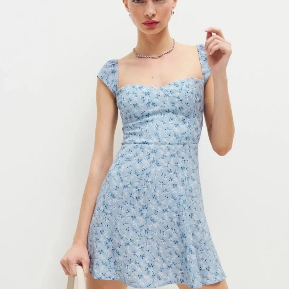 Tanis Dress Reformation, Brooke Blue Floral Print 6 NWT